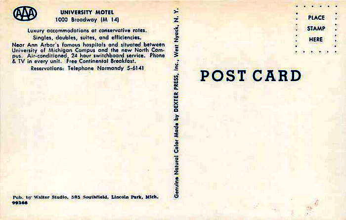 University Motel - Old Postcard And Promos (newer photo)